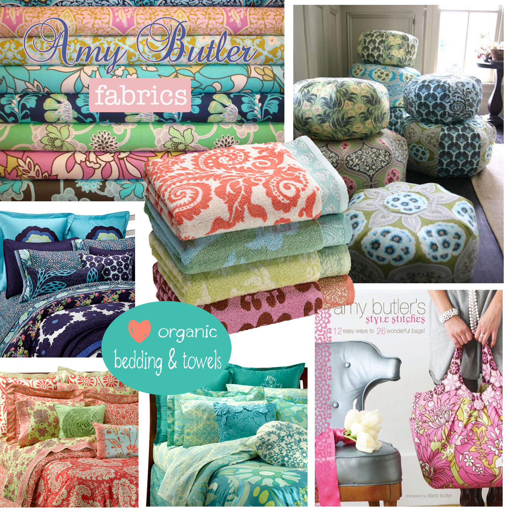Amy Butler BALIGATE BATH TOWEL 30 x 54" ~ Purple Blue Floral Kyoto 10% Organic 